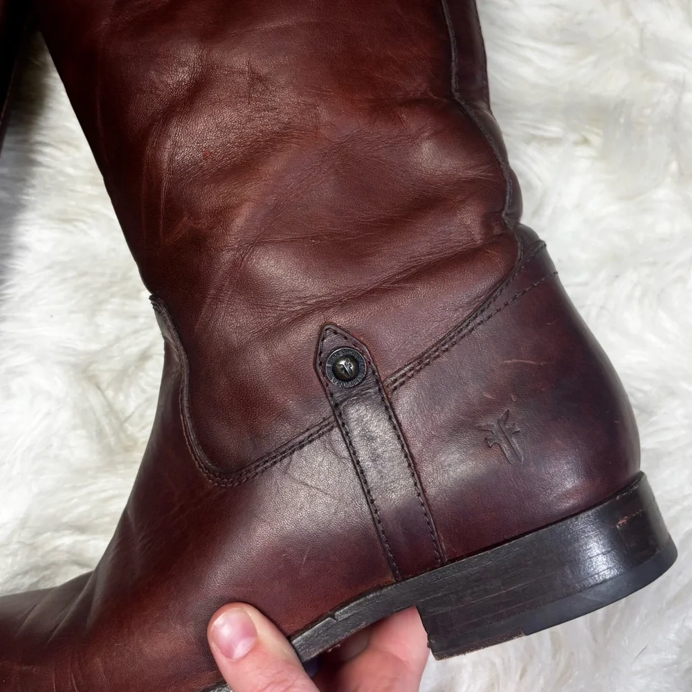 Frye “Melissa Tab” Tall Riding Boots in Cognac/Redwood size Women’s 7.5